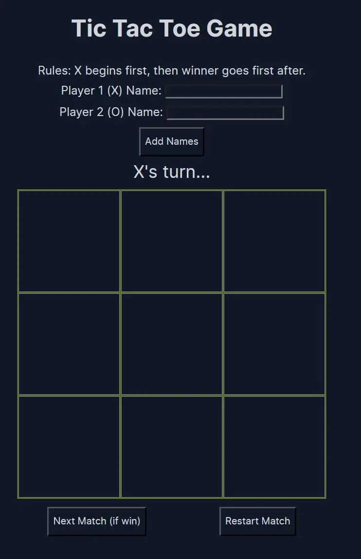 Tic tac toe project screenshot