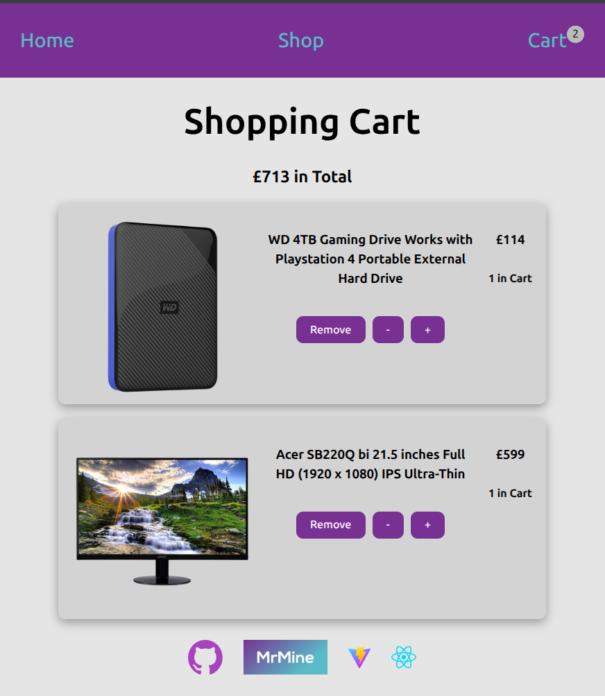 Shopping Cart Project Screenshot
